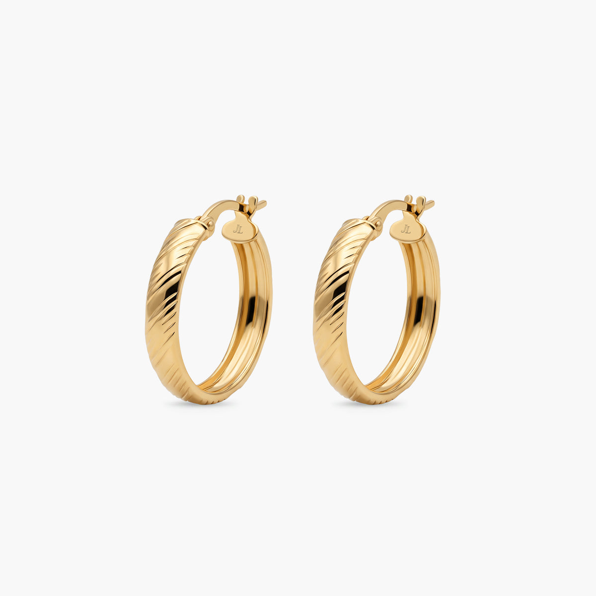 Pendientes de aro media caña rayado de oro 18K 20 mm