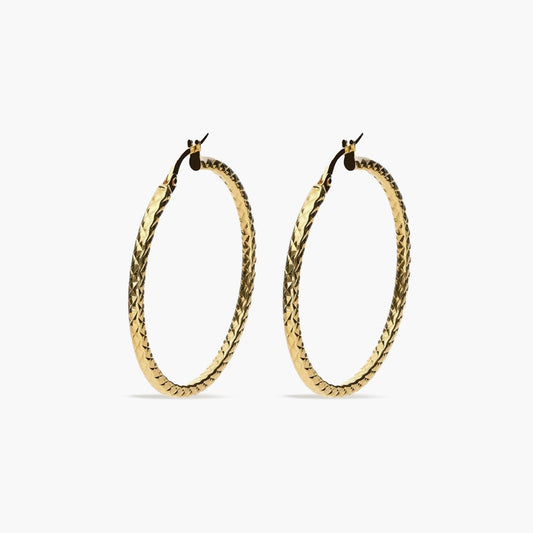 Pendientes de aro dibujo rombo de oro 18K 25 mm