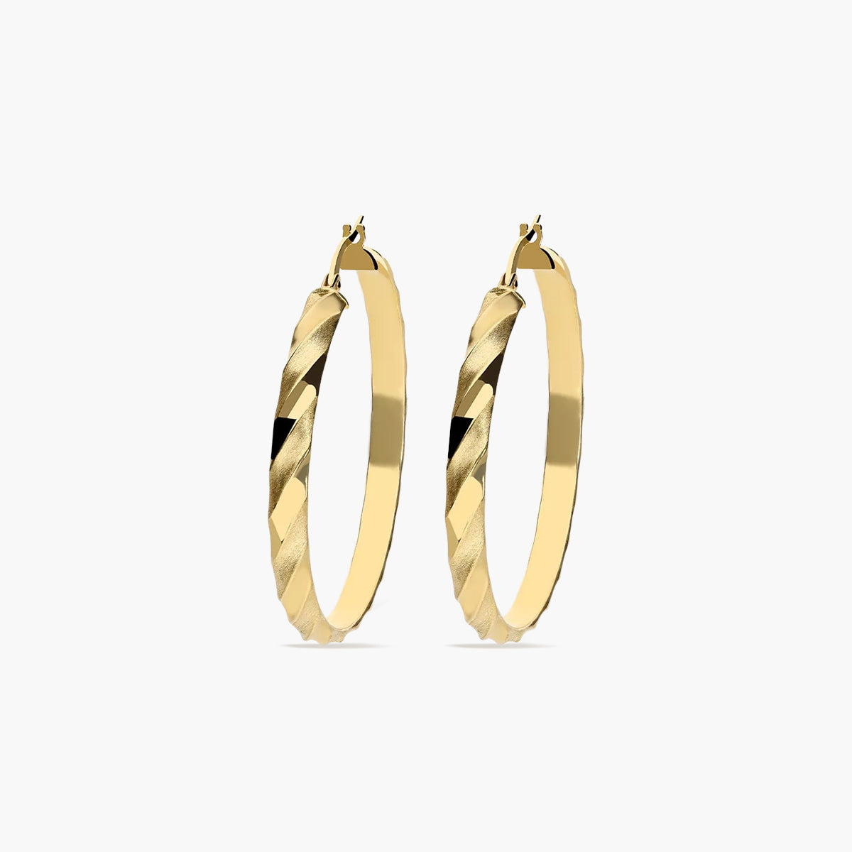 Pendientes de aro media caña rizado de oro 18K 30 mm