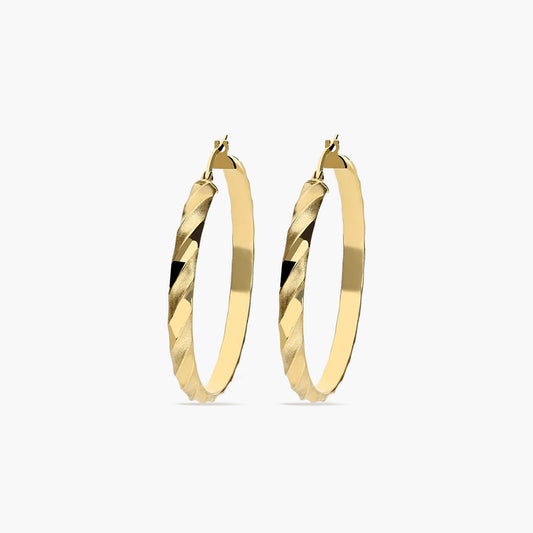 Pendientes de aro media caña rizado de oro 18K 30 mm