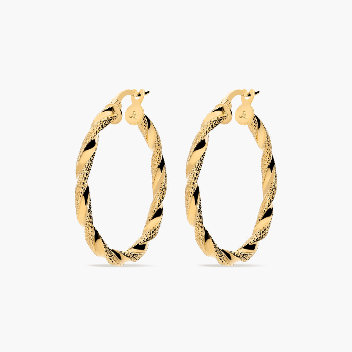 Pendientes de aro oro dibujo diamantado 18K 30 mm