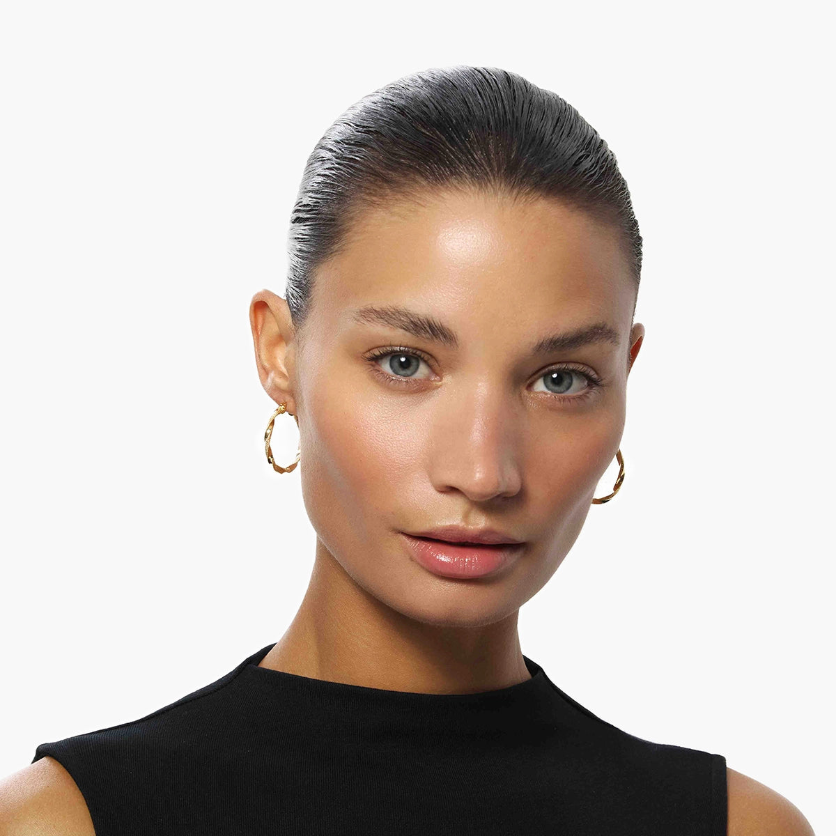 Pendientes de aro oro dibujo diamantado 18K 30 mm