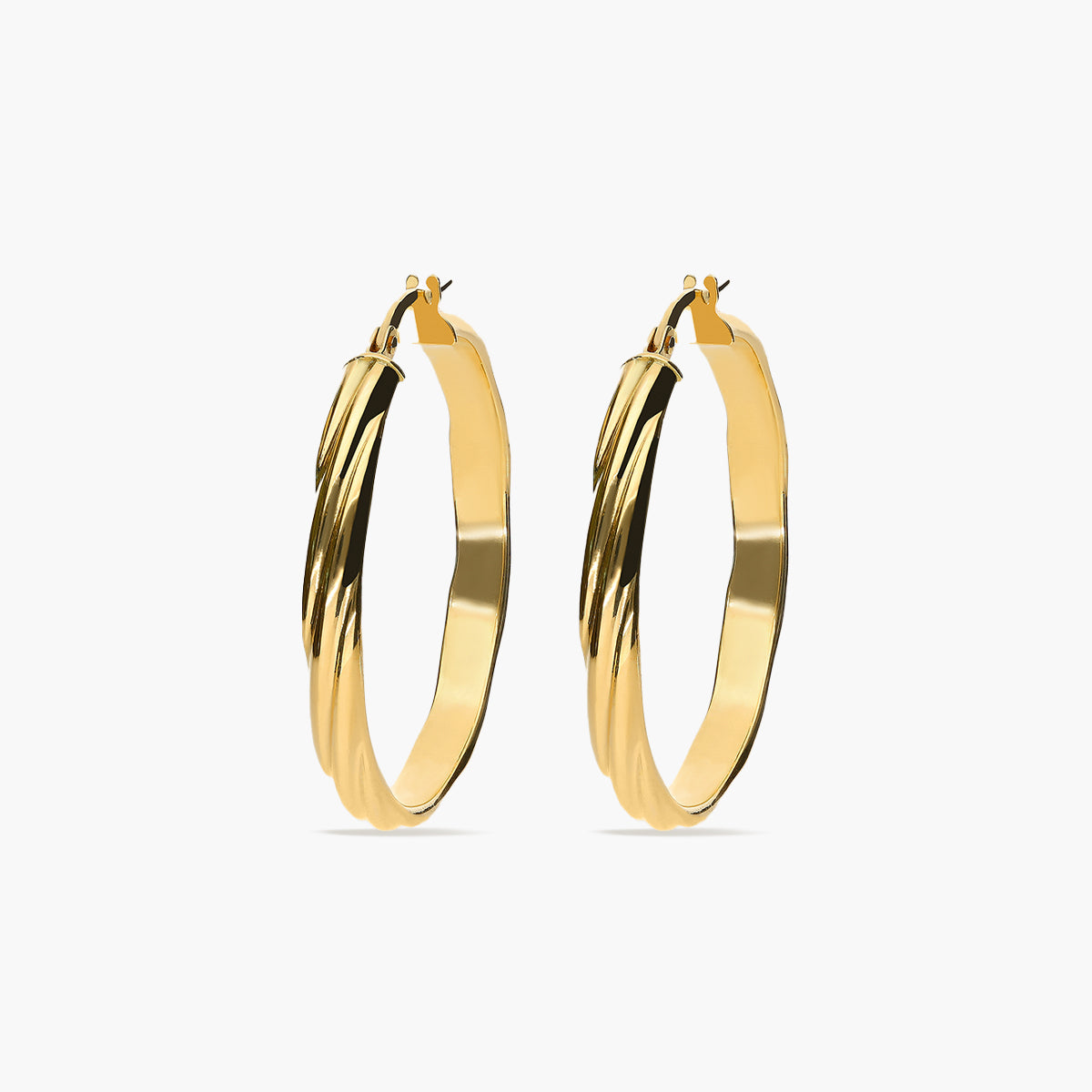 Pendientes de aro media caña rizado de oro 18K 35 mm