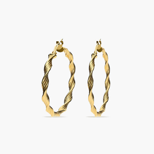 Pendientes de aro rizados de oro 18K 30 mm
