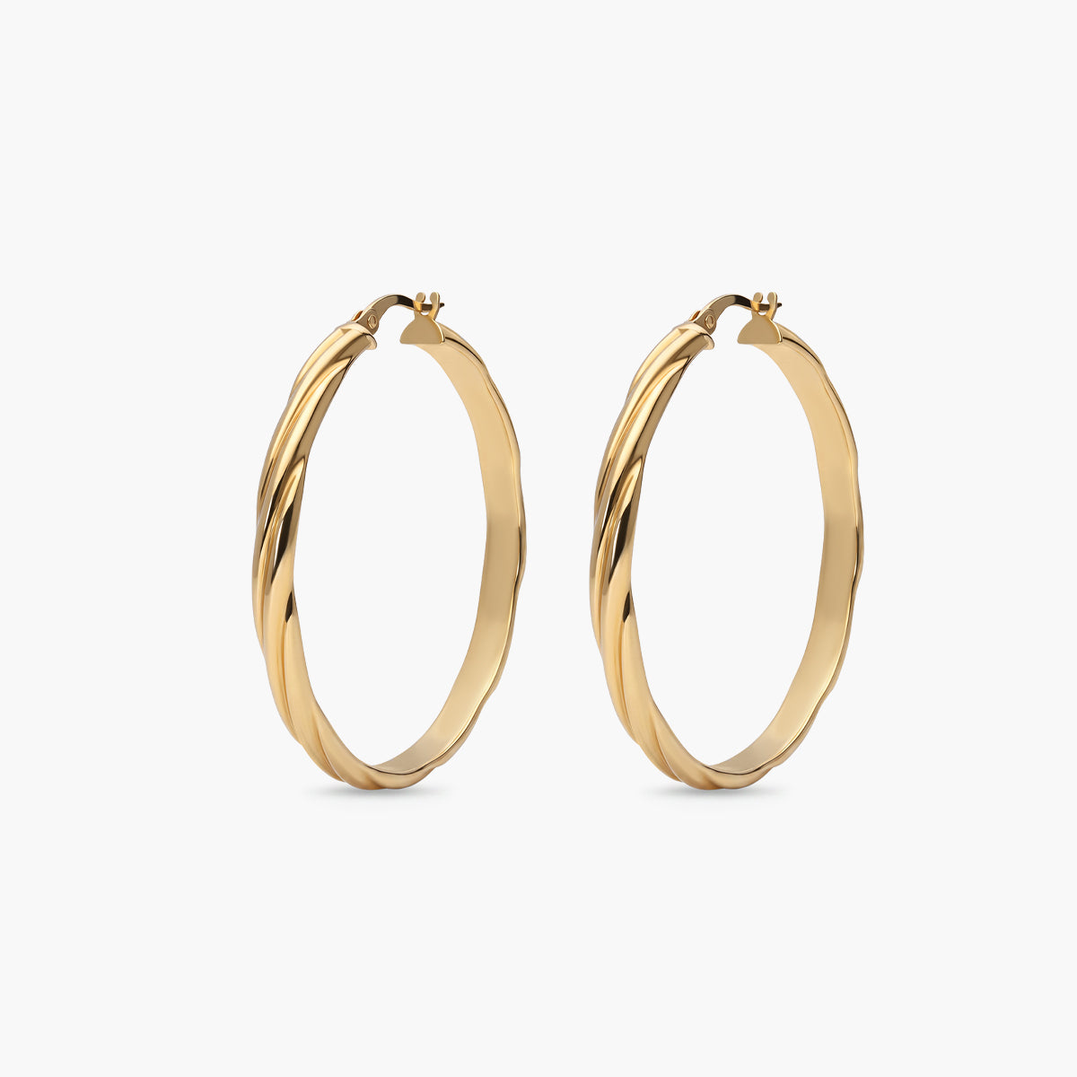 Pendientes de aro media caña rizado de oro 18K 40 mm