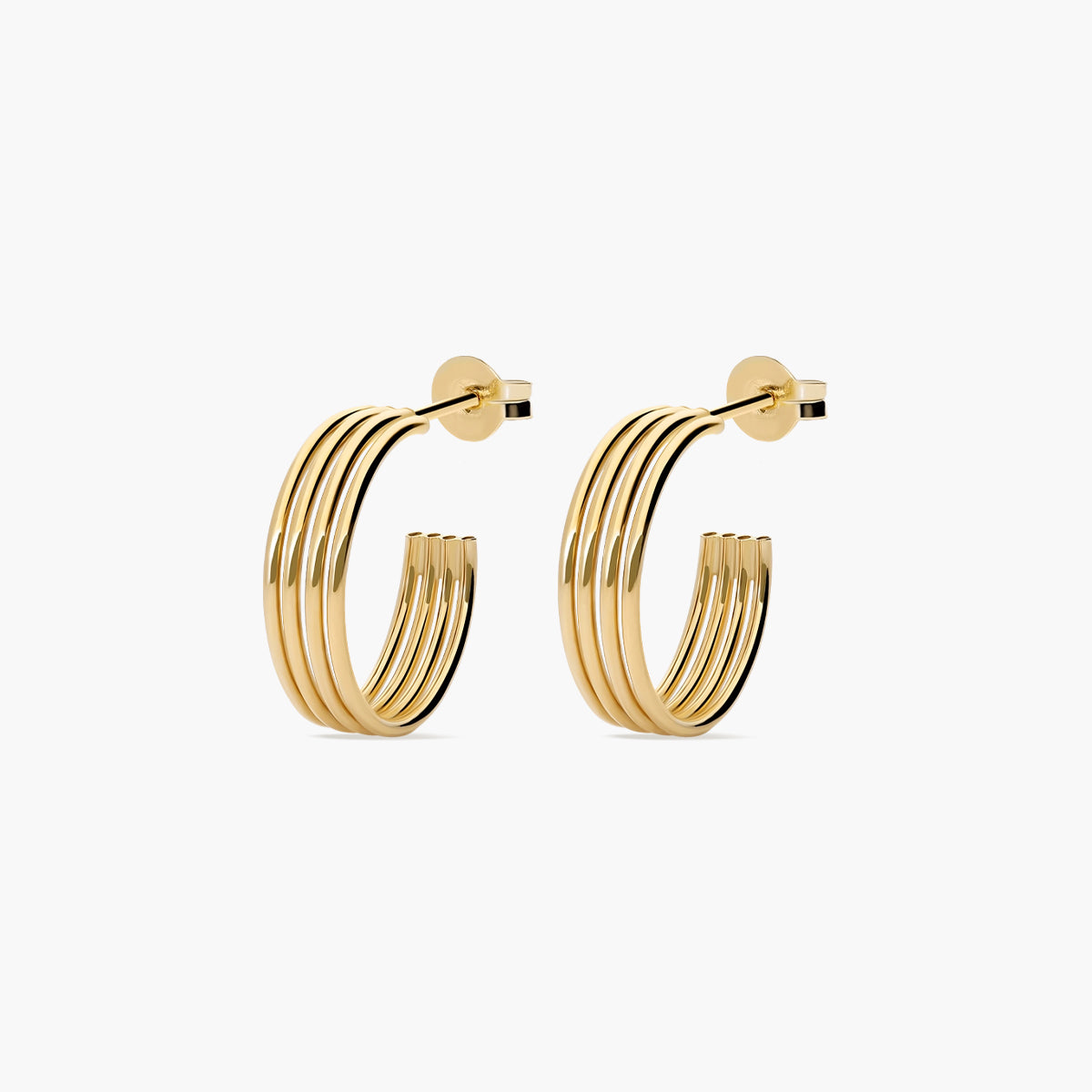 Pendientes de aro cuatro tubos de oro 18K 15 mm