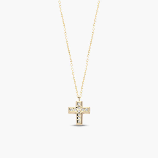Collar cruz de oro 18K circonitas 9 mm