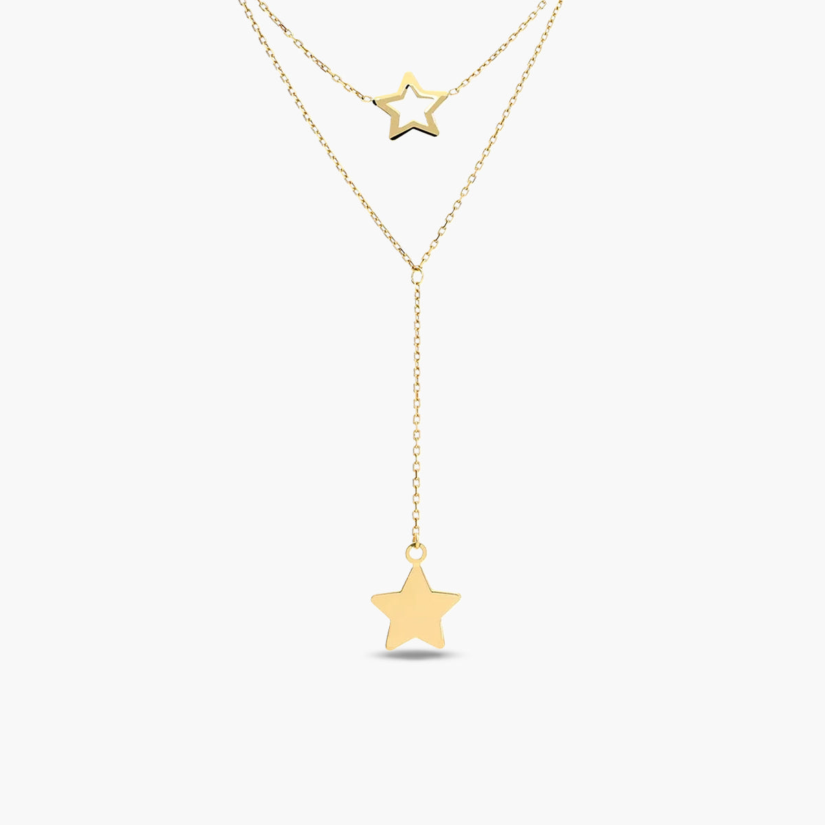 Collar doble estrellas de oro 18K 9 mm