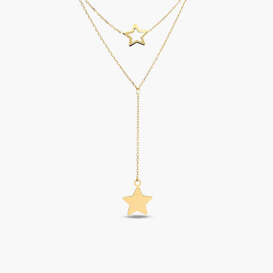 Collar doble estrellas de oro 18K 9 mm