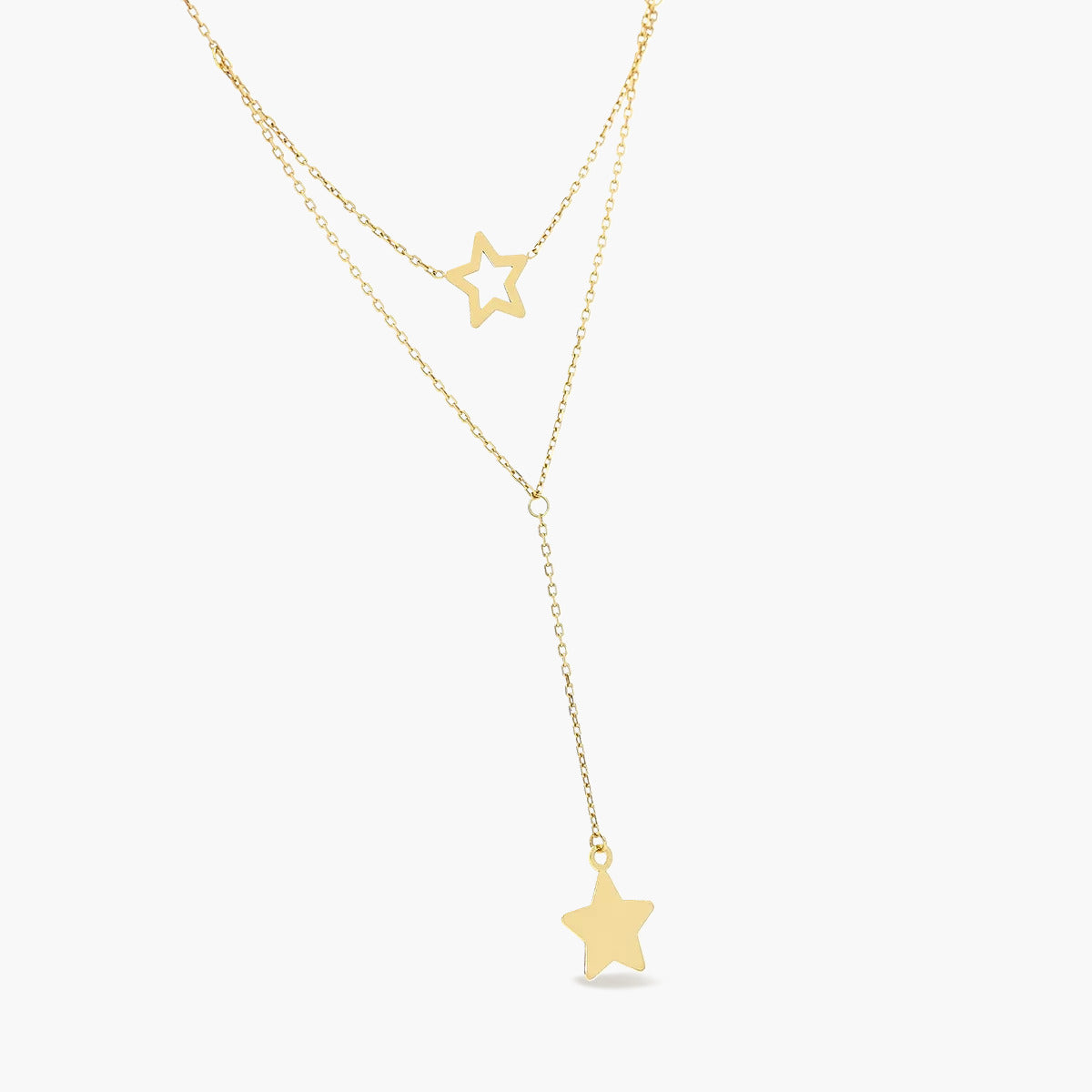 Collar doble estrellas de oro 18K 9 mm