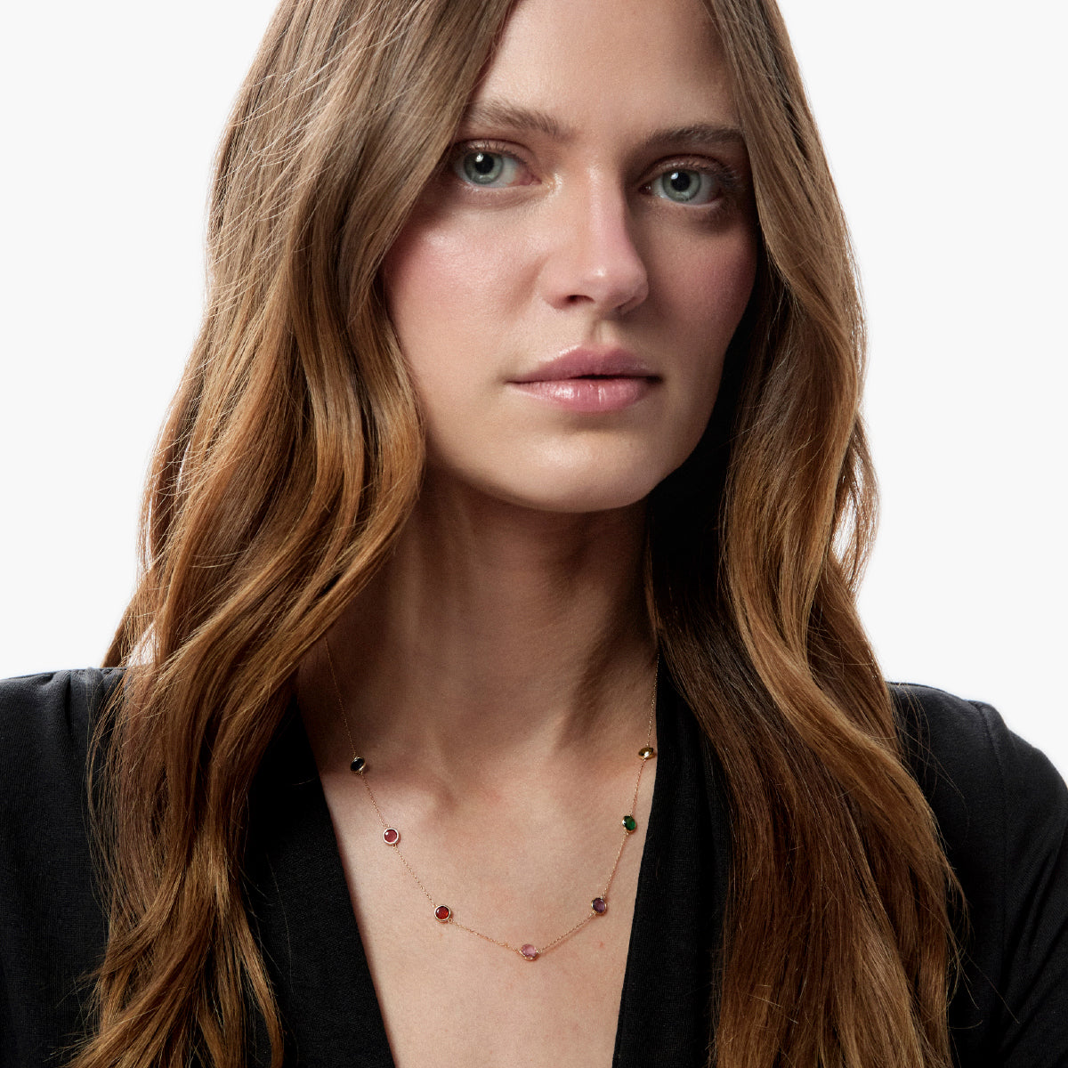 Collar de oro 18K circonitas multicolor 42-45 cm