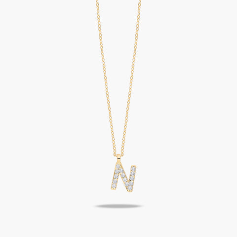 Collar de oro 18K circonitas N ABECEDARY