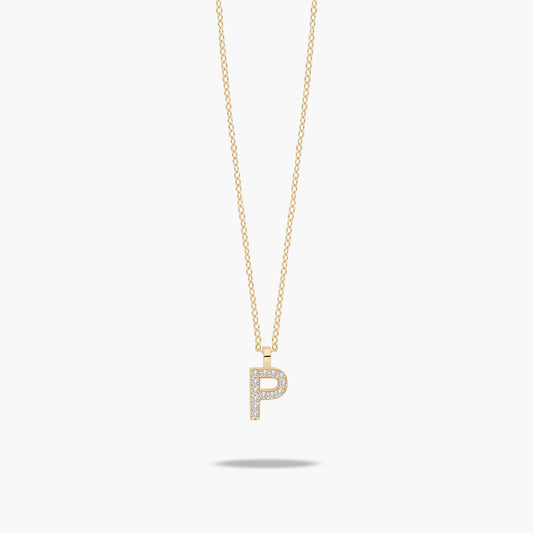 Collar de oro 18K circonitas P ABECEDARY