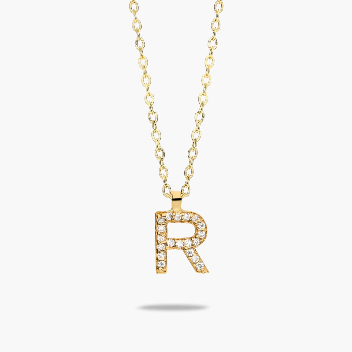 Collar de oro 18K circonitas R ABECEDARY