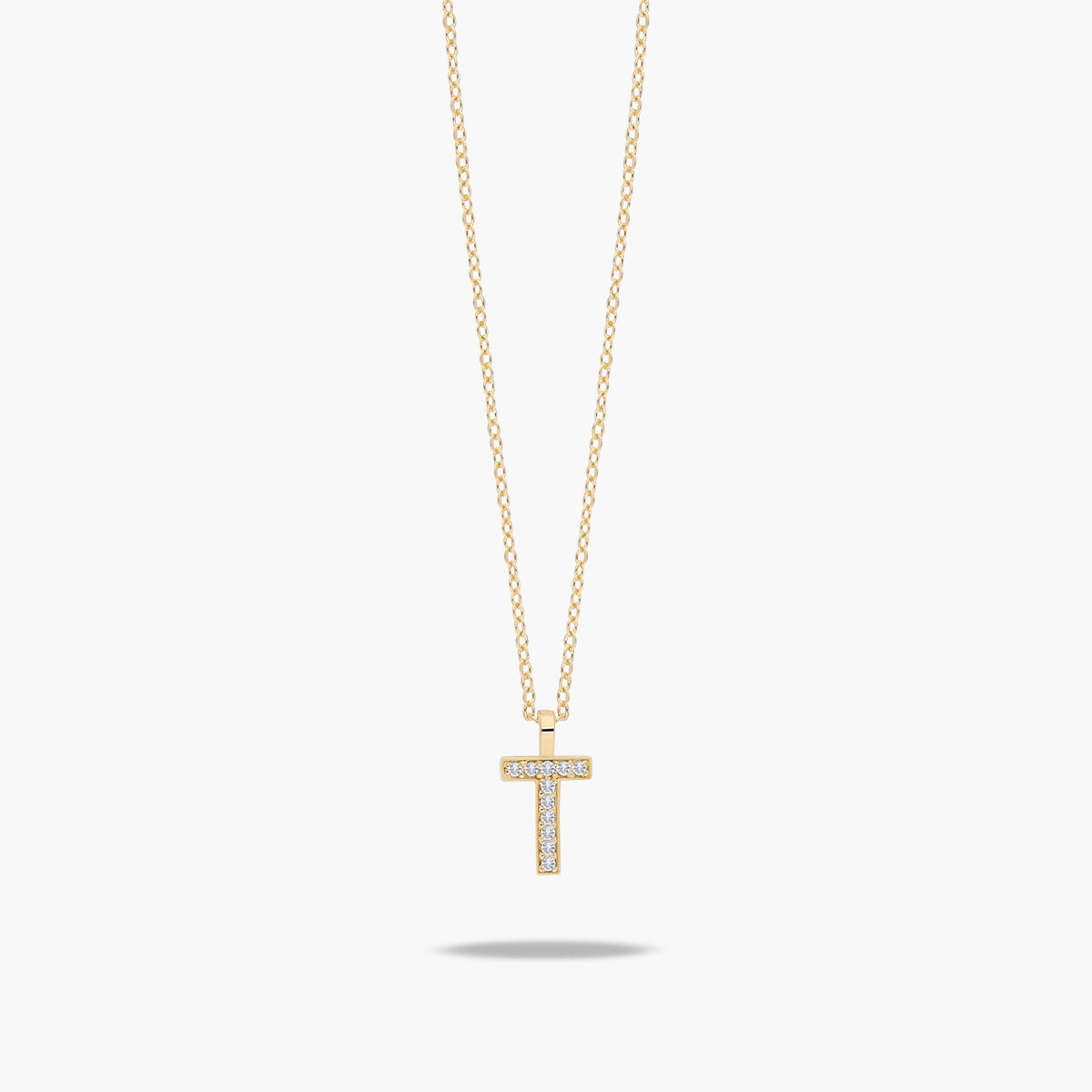 Collar de oro 18K circonitas T ABECEDARY