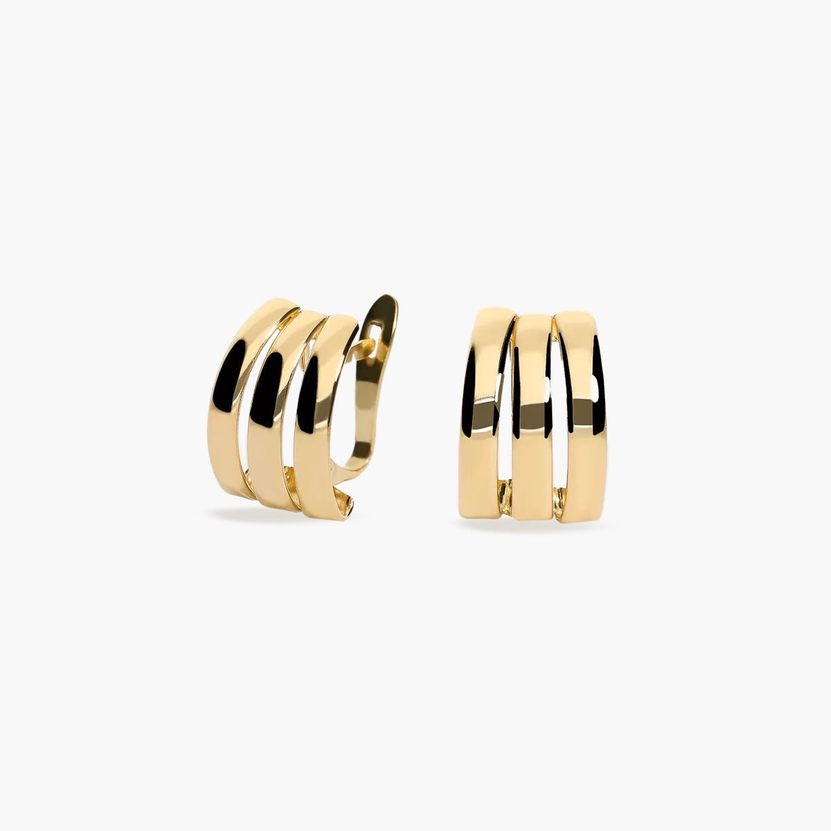 Pendientes triple banda de oro 18K 9 mm