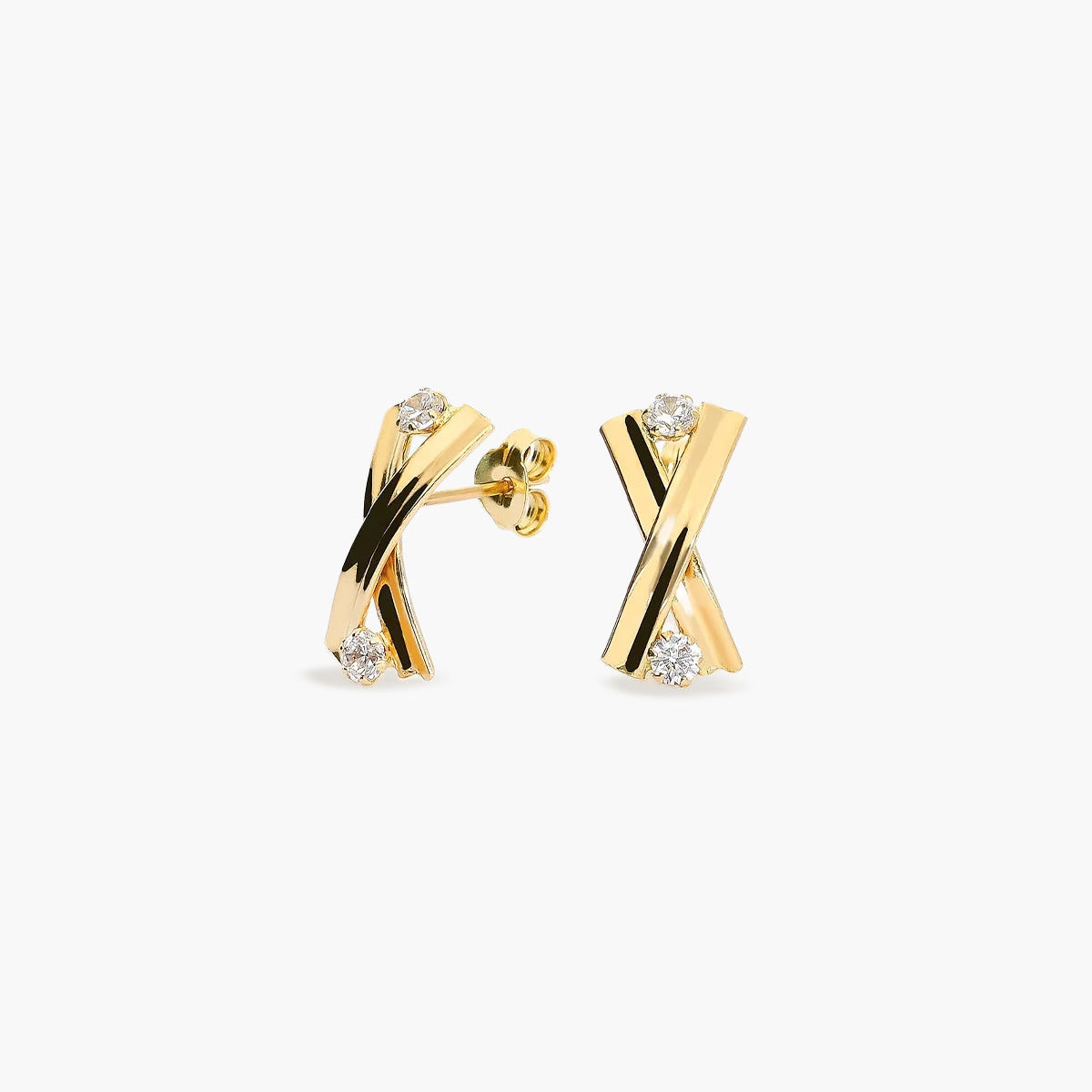 Pendientes forma X de oro 18K circonitas 15 mm