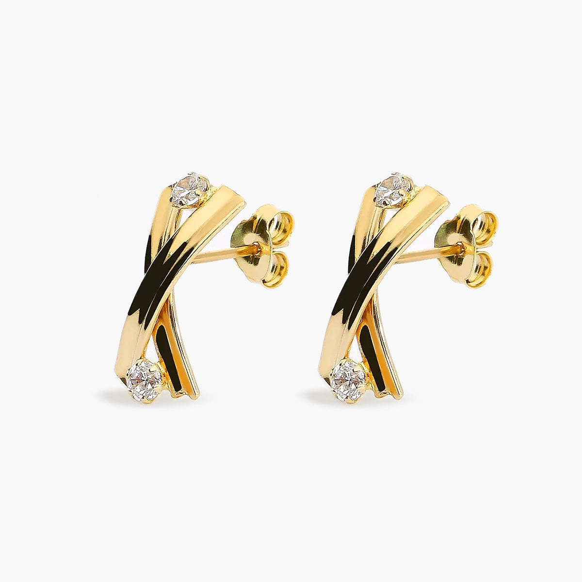 Pendientes forma X de oro 18K circonitas 15 mm