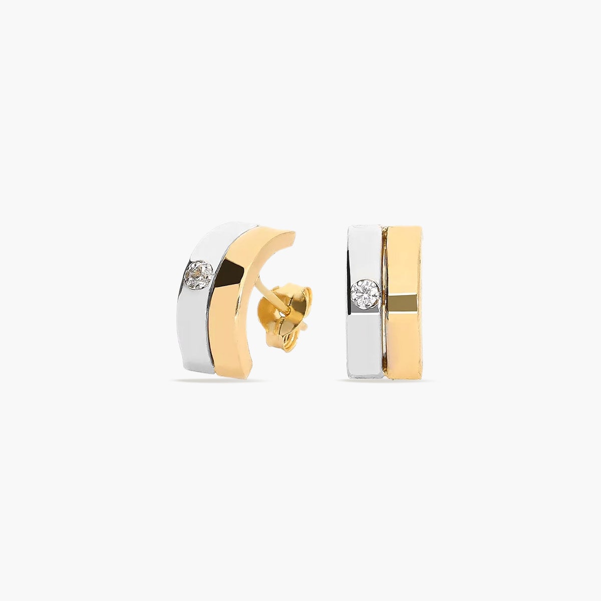 Pendientes de oro bicolor 18K circonita 12 mm