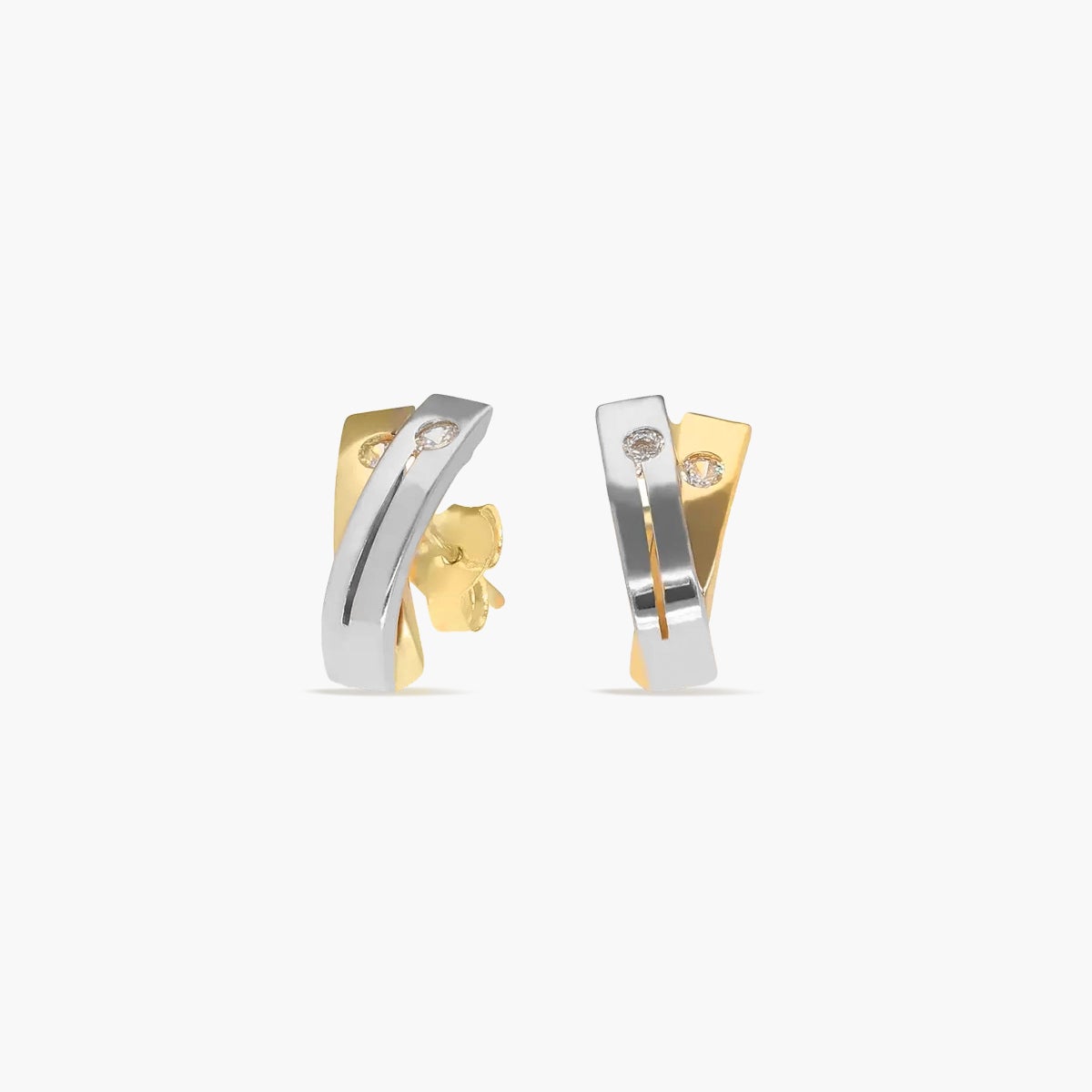 Pendientes de oro bicolor 18K circonitas 13 mm