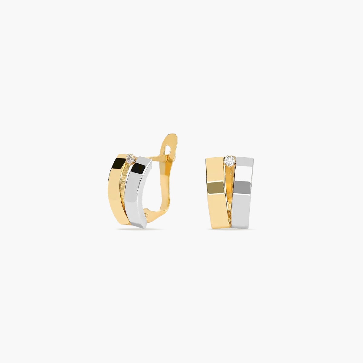 Pendientes de oro bicolor 18K circonita 10 mm