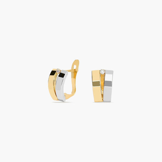 Pendientes de oro bicolor 18K circonita 10 mm