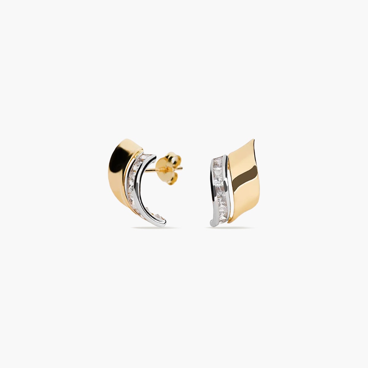 Pendientes de oro bicolor 18K circonitas bagué 12 mm