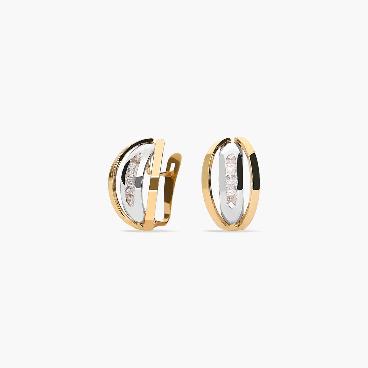Pendientes de oro bicolor 18K circonitas bagué 15 mm