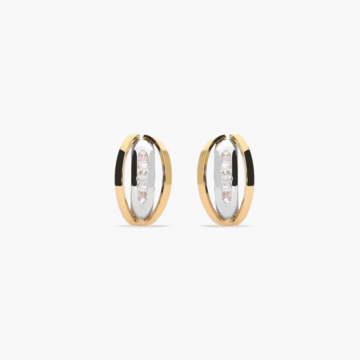 Pendientes de oro bicolor 18K circonitas bagué 15 mm