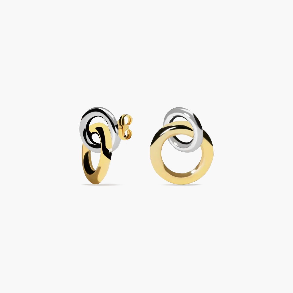 Pendientes doble círculo de oro bicolor 18K 17 mm