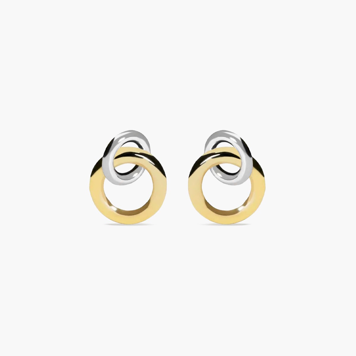 Pendientes doble círculo de oro bicolor 18K 17 mm