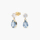 Pendientes largos de oro 18K circonitas azul y blanca 13 mm