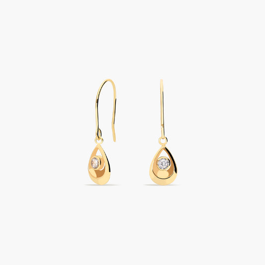 Pendientes largos de oro 18K circonita 17 mm