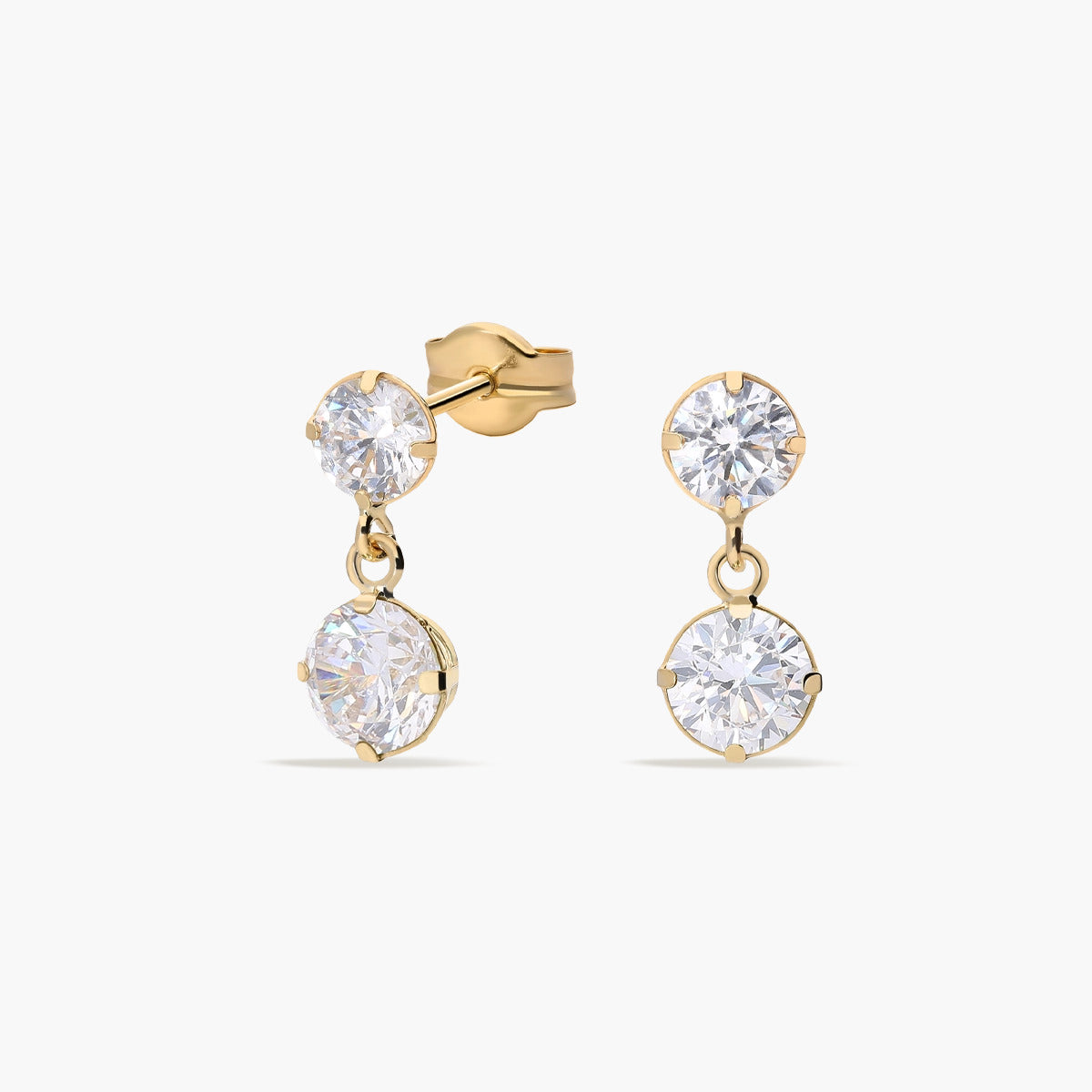Pendientes largos de oro 18K circonitas 12 mm