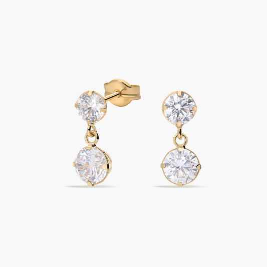 Pendientes largos de oro 18K circonitas 12 mm