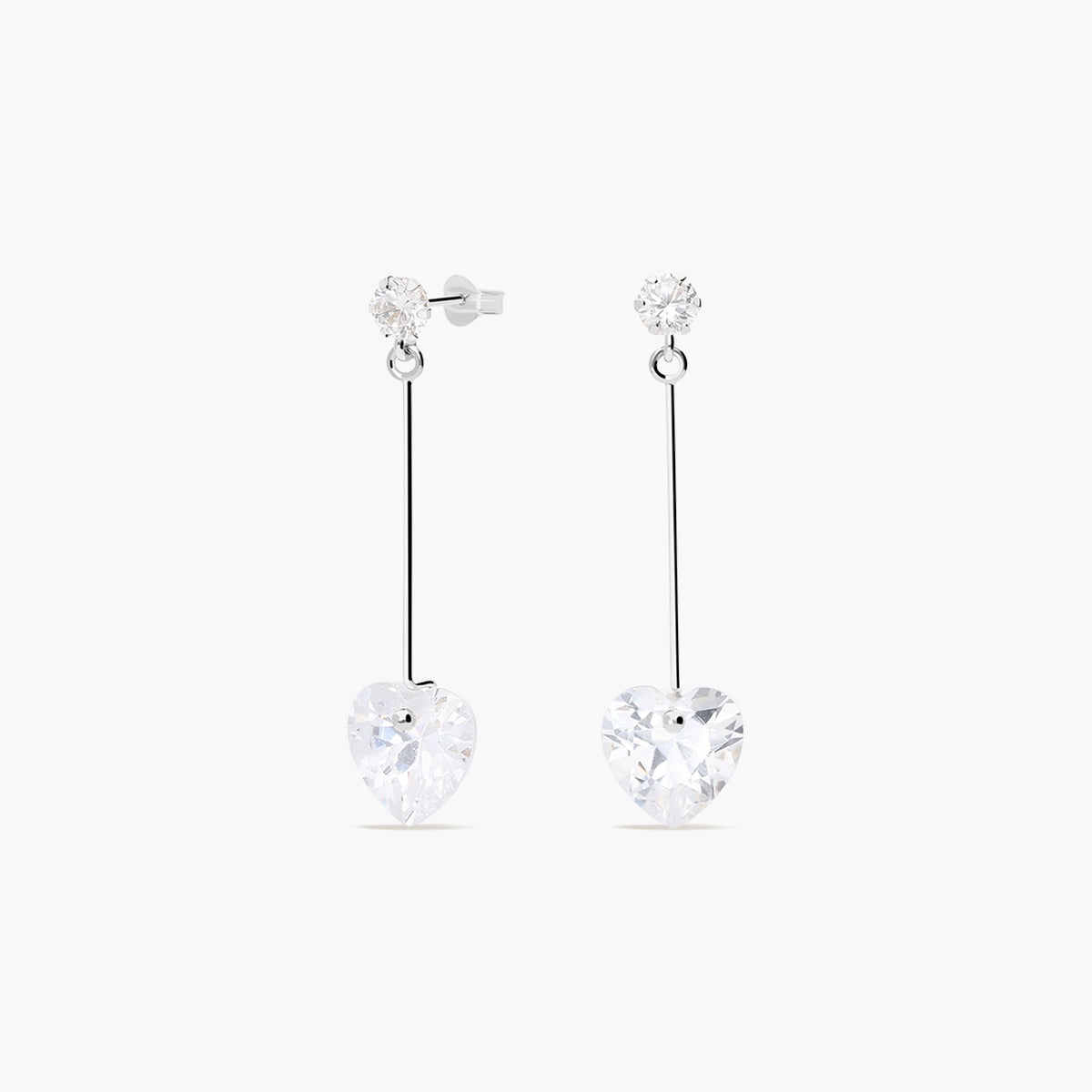Pendientes largos corazón de oro blanco 18K circonitas 30 mm EMOTION