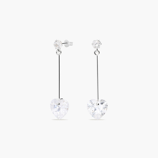 Pendientes largos corazón de oro blanco 18K circonitas 30 mm EMOTION