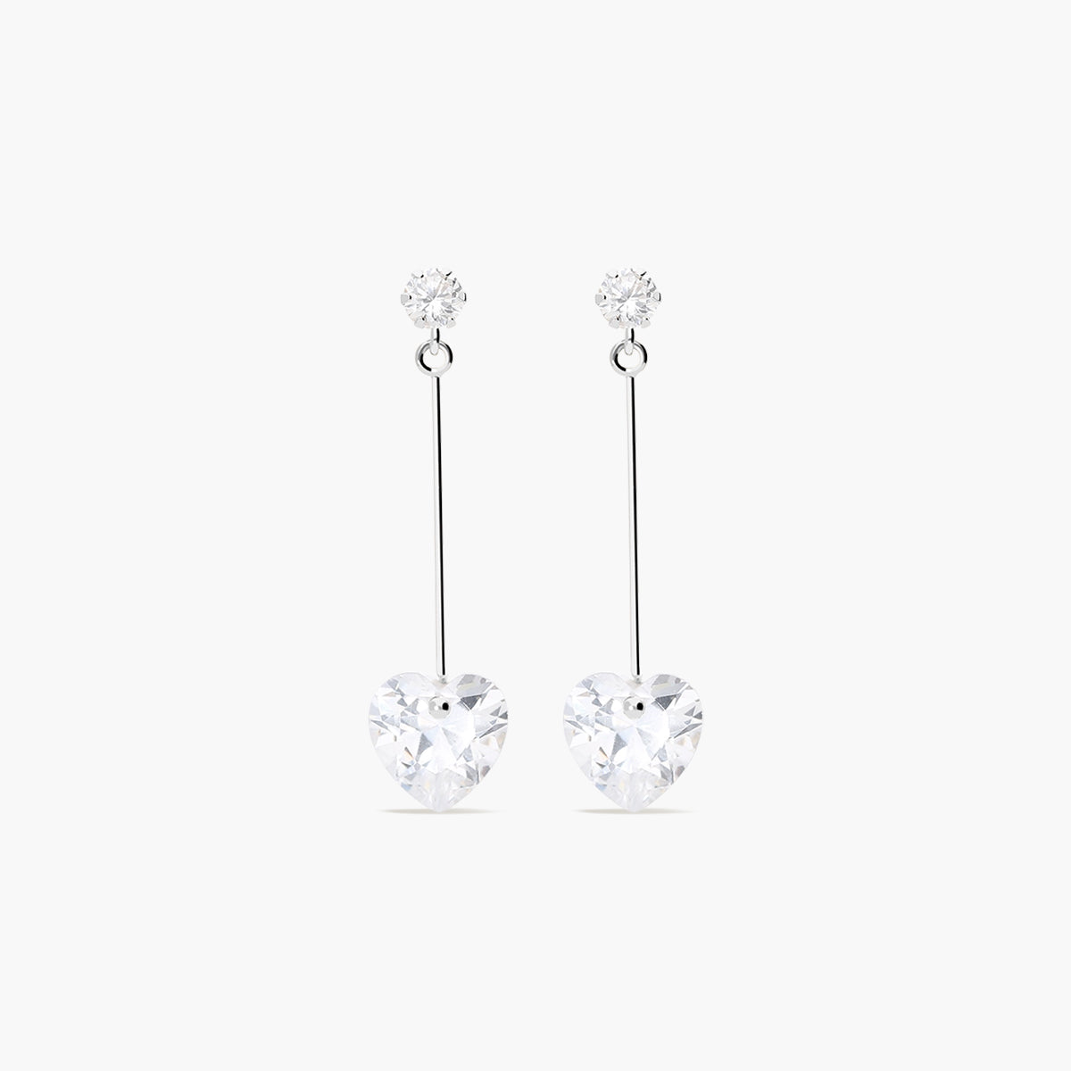 Pendientes largos corazón de oro blanco 18K circonitas 30 mm EMOTION
