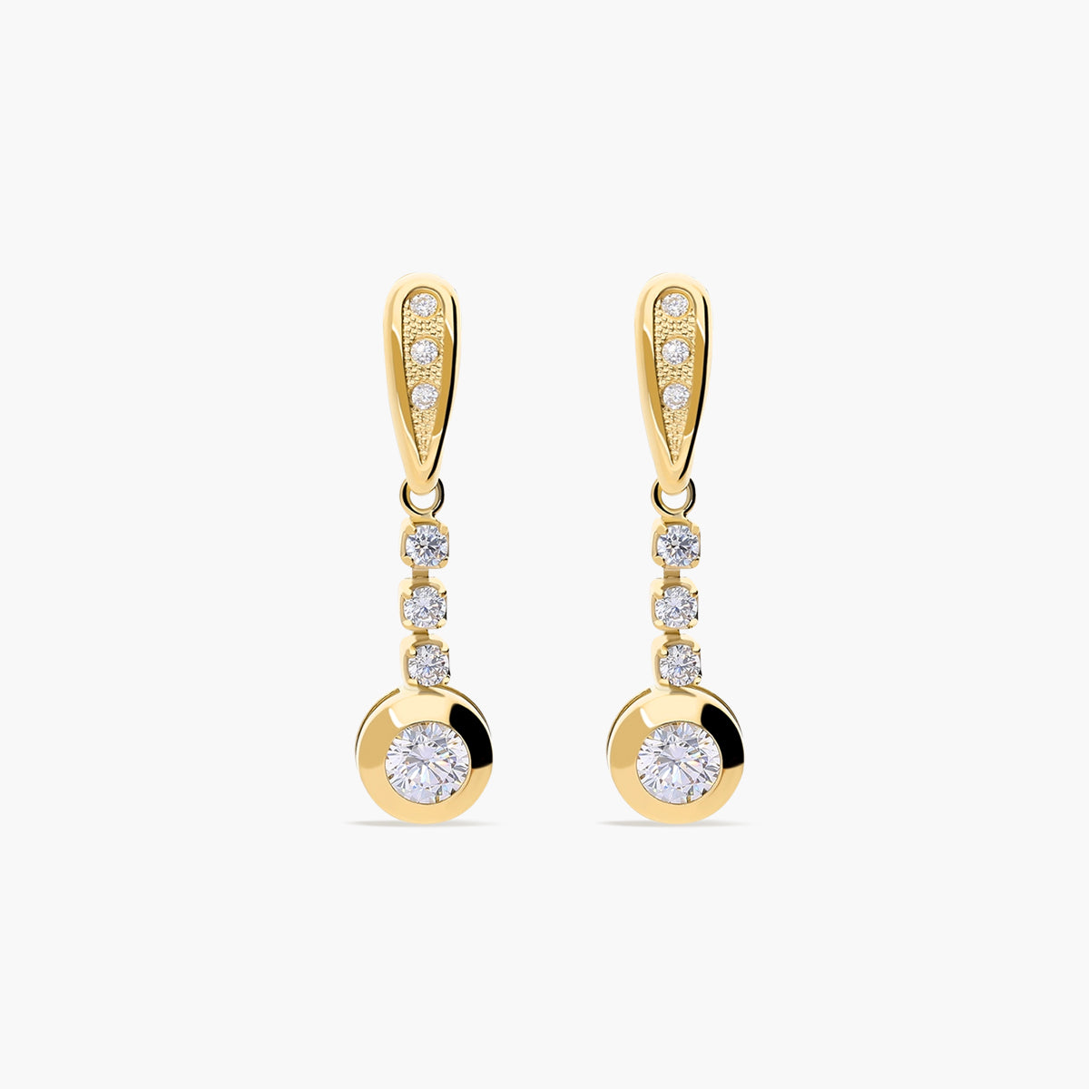 Pendientes largos de oro 18K circonitas 25 mm