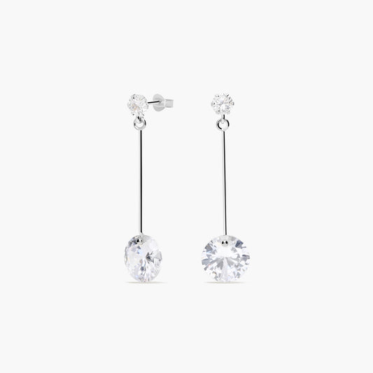 Pendientes largos de oro blanco 18K circonitas 30 mm