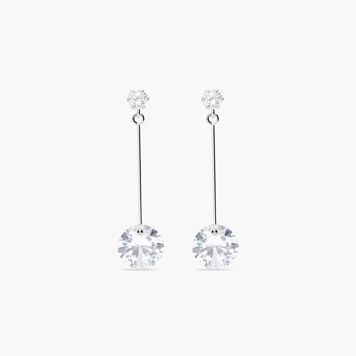 Pendientes largos de oro blanco 18K circonitas 30 mm