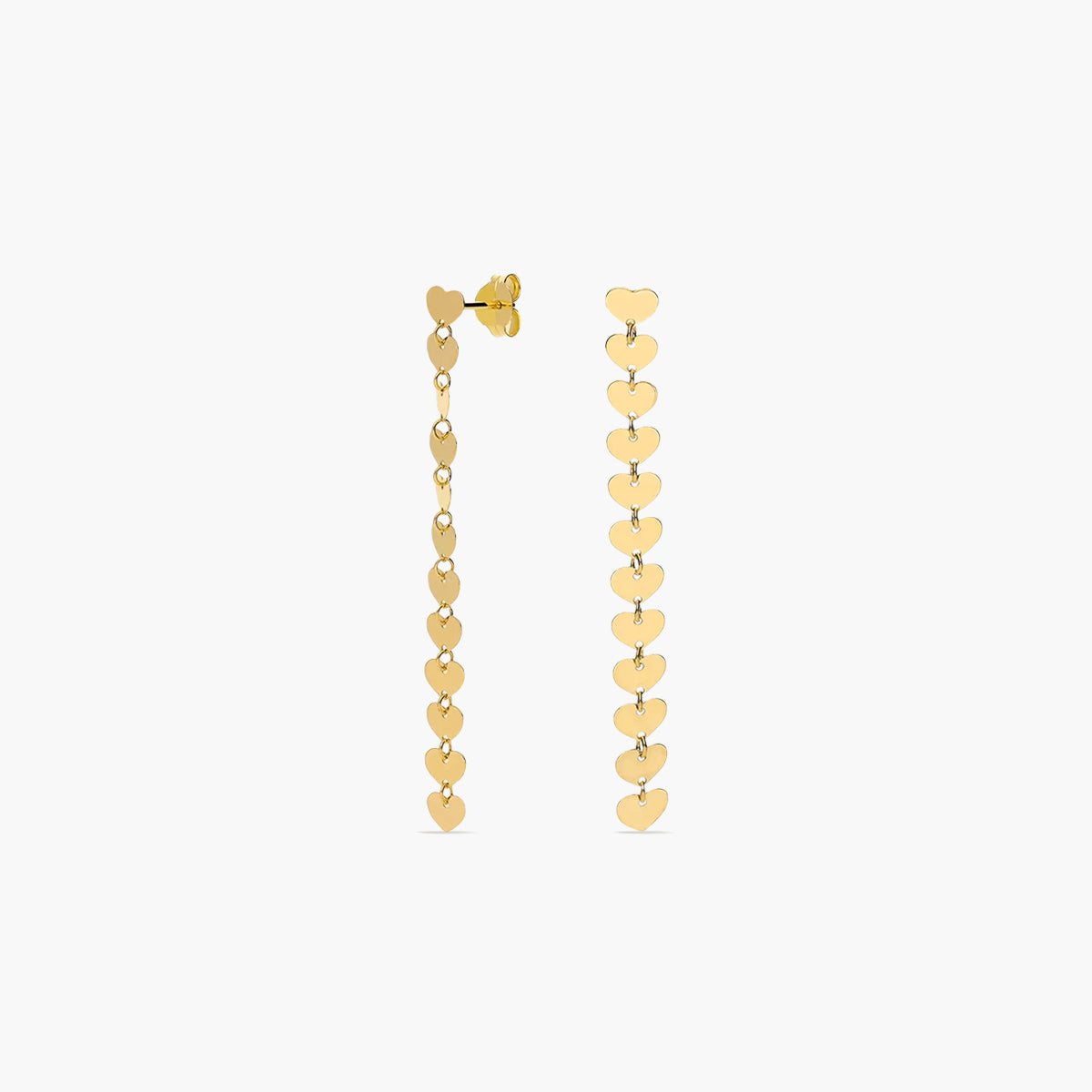 Pendientes largos corazones de oro 18K 45 mm