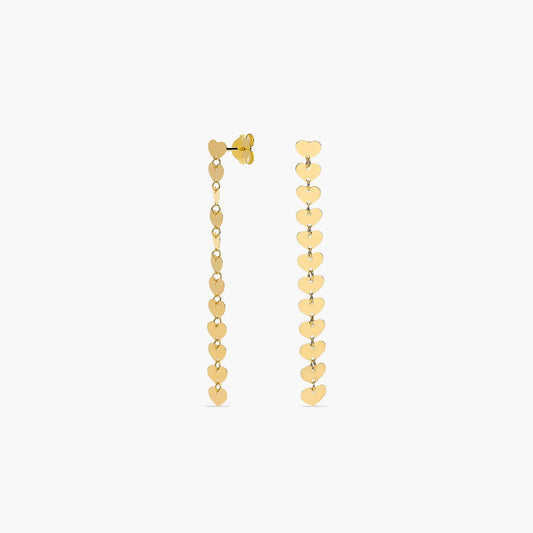 Pendientes largos corazones de oro 18K 45 mm