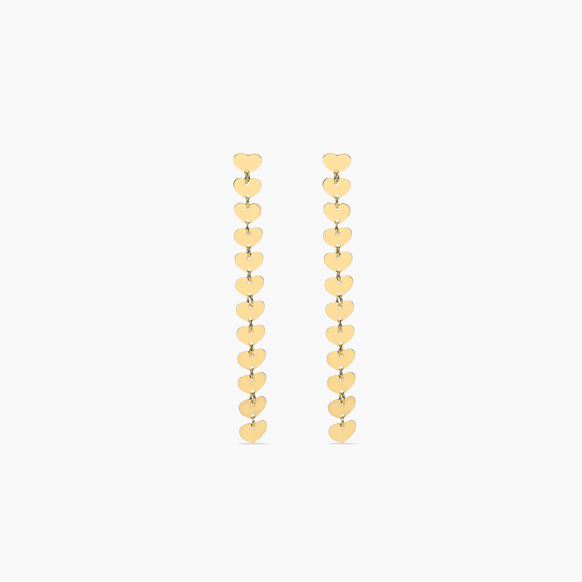 Pendientes largos corazones de oro 18K 45 mm
