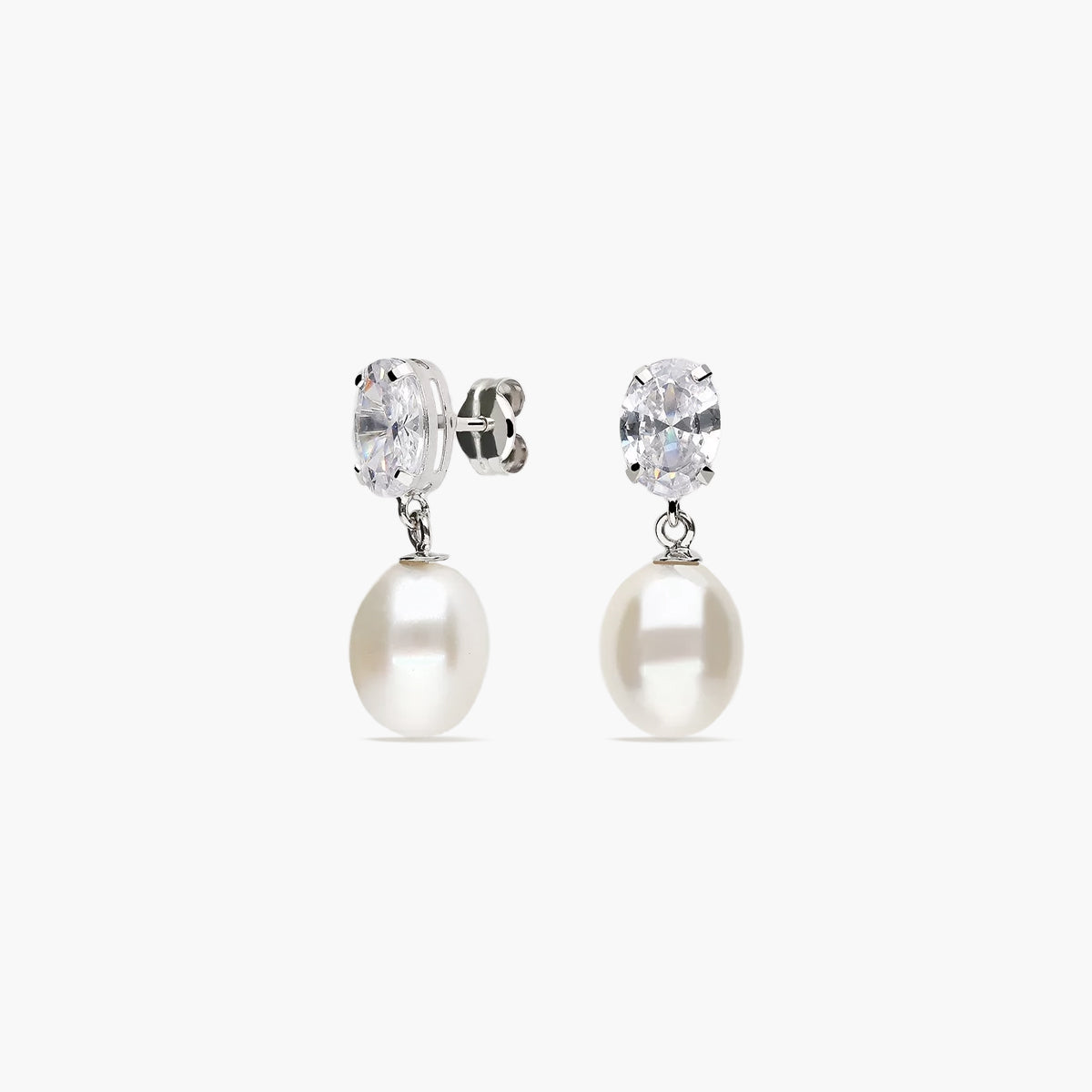 Pendientes largos de oro 18K con perlas y circonitas 18 mm