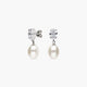 Pendientes largos de oro 18K con perlas y circonitas 18 mm