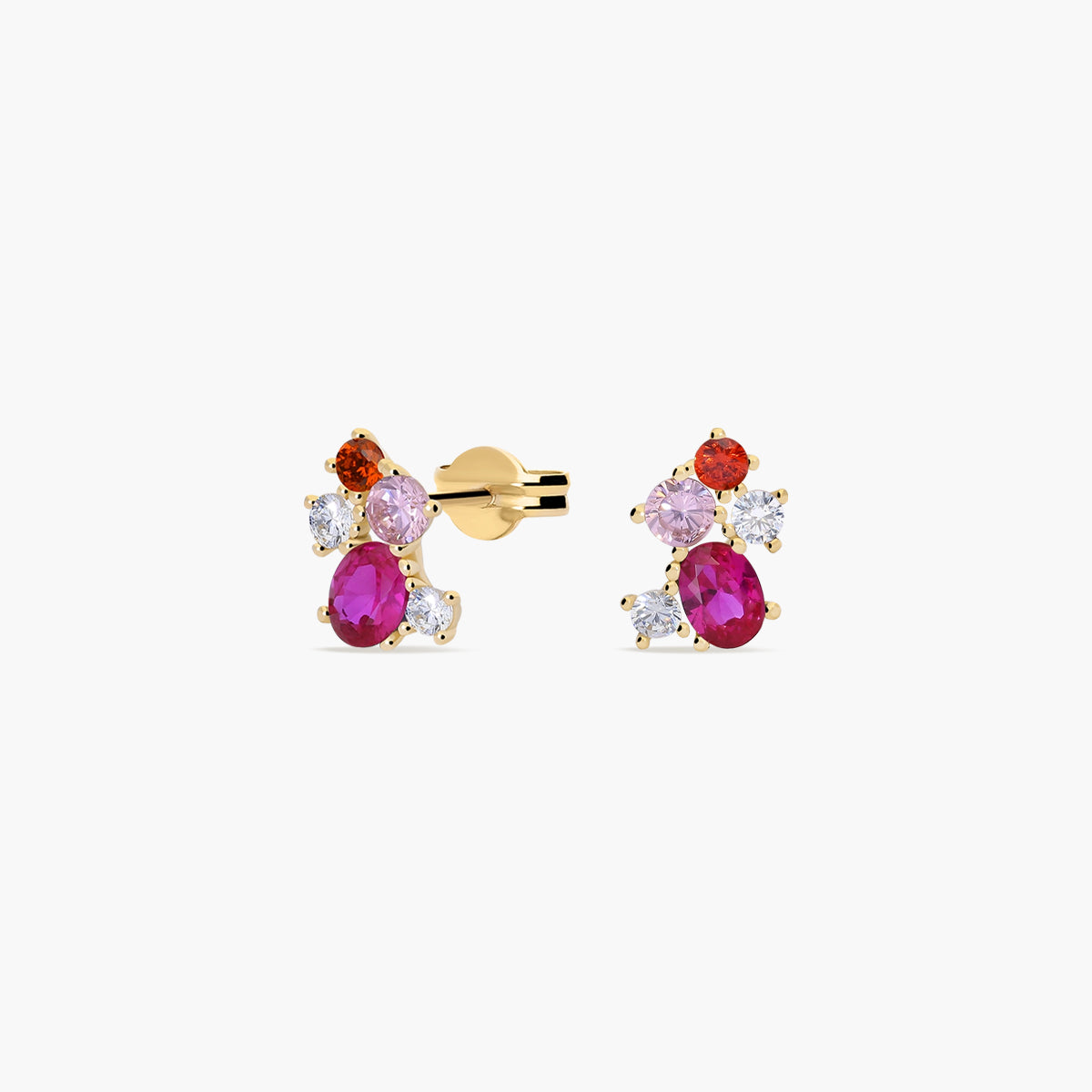 Pendientes de oro 18K circonitas roja y rosa 9 mm