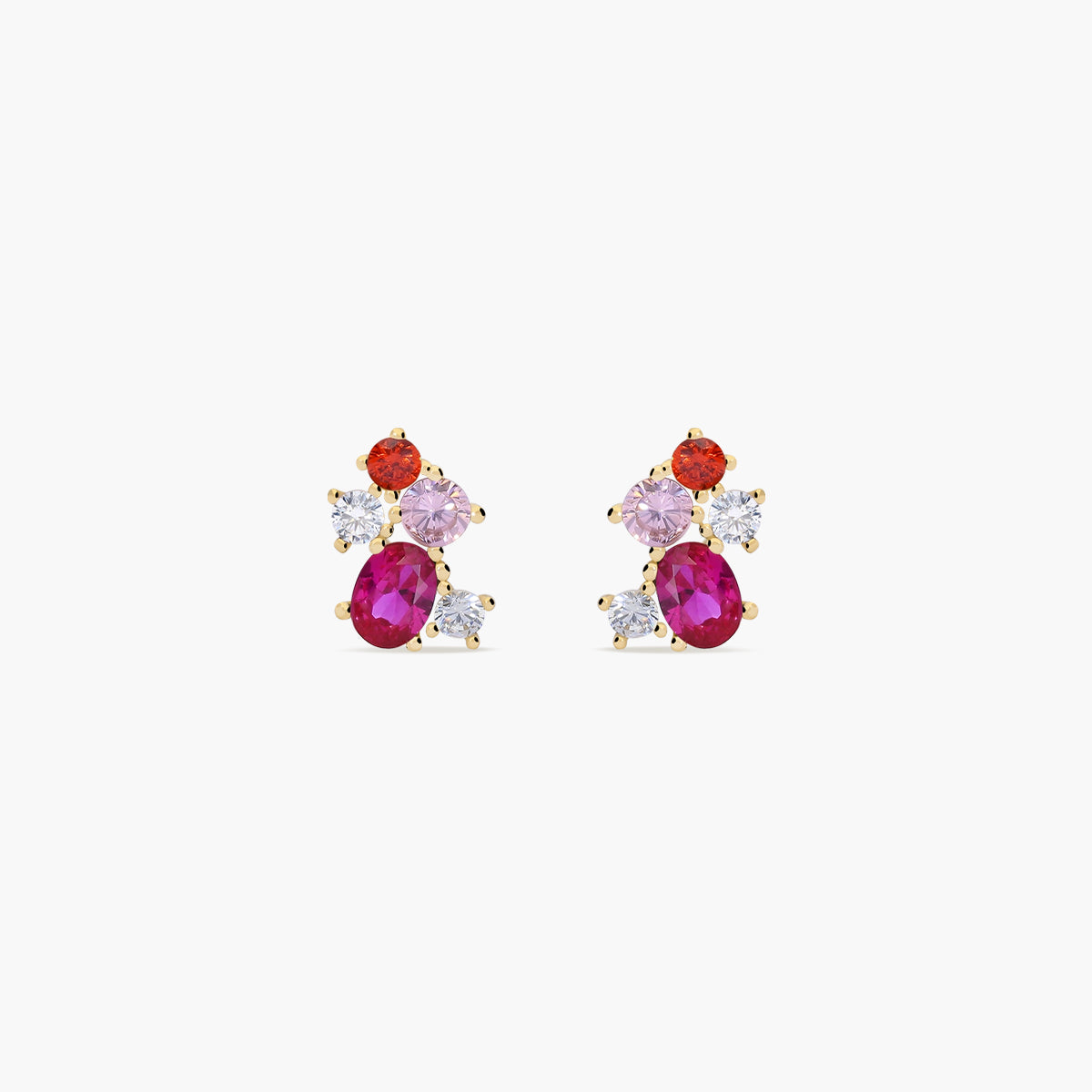 Pendientes de oro 18K circonitas roja y rosa 9 mm