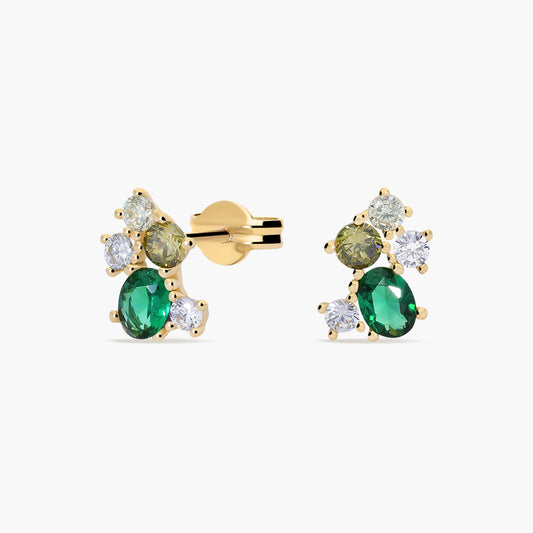 Pendientes de oro 18K circonitas verde y amarillo 9 mm