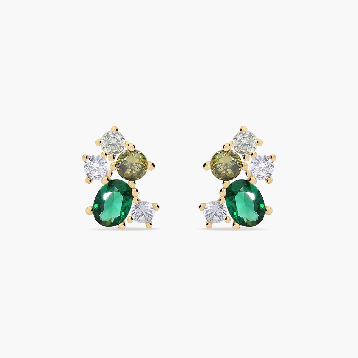 Pendientes de oro 18K circonitas verde y amarillo 9 mm